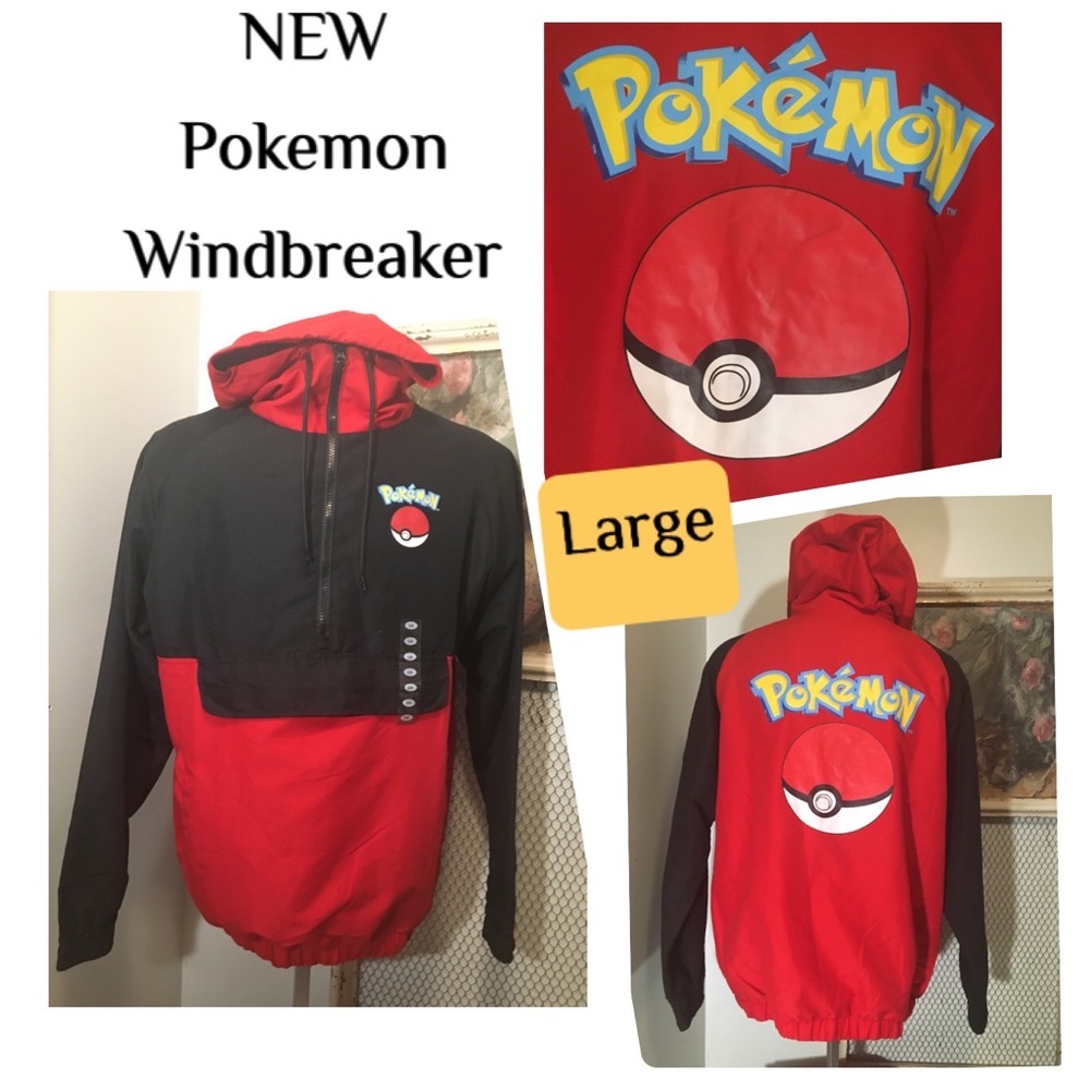 NEW *Rare* Pokemon Pokeball Red and Black Windbreaker - Large